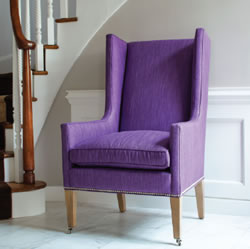 Custom upholstered purple Landon chair